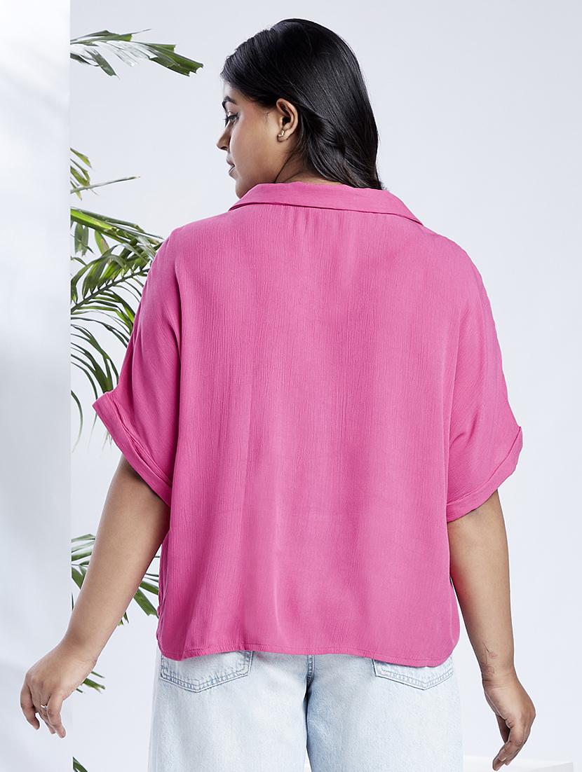 globus gloplus women pink collared v-neck extended sleeves self design plus size top - 21910572 - Standard Image - 2