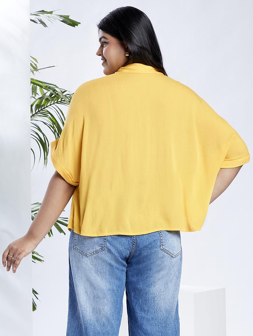 globus gloplus women yellow collared v-neck extended sleeves self design plus size top - 21910573 - Standard Image - 2