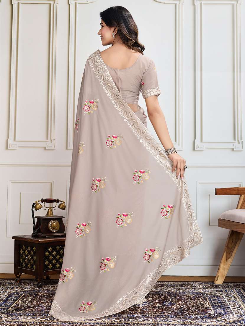 women beige embroidered saree with blouse - 21910582 -  Standard Image - 2