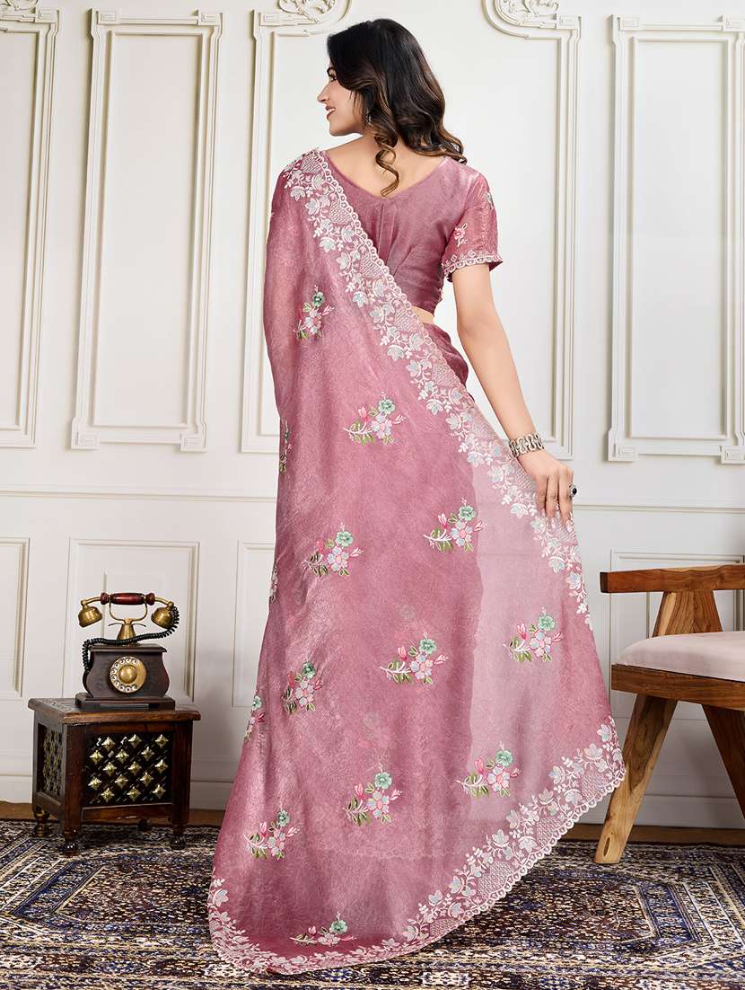 women rosewater embroidered saree with blouse - 21910586 -  Standard Image - 2