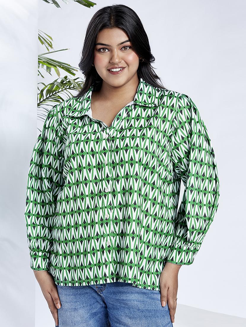 women plus size printed collared shirt - 21910595 - Zoom Image - 0