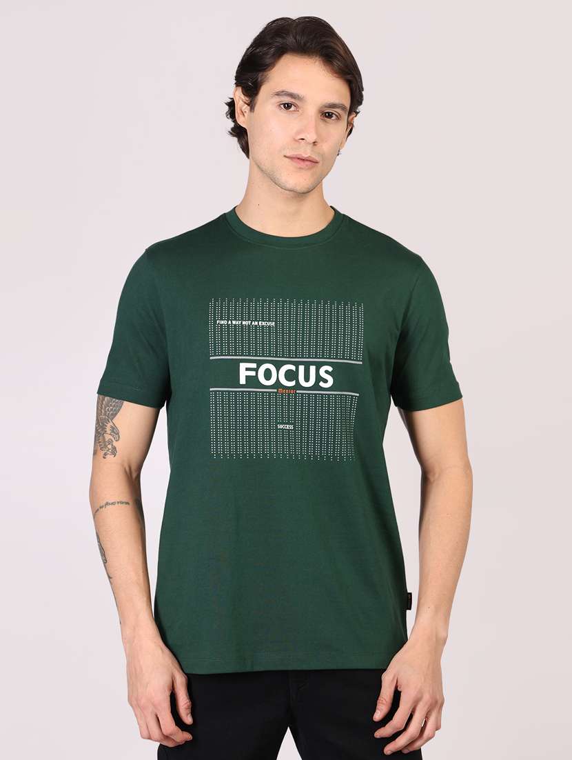 men front print round neck regular fit t-shirt