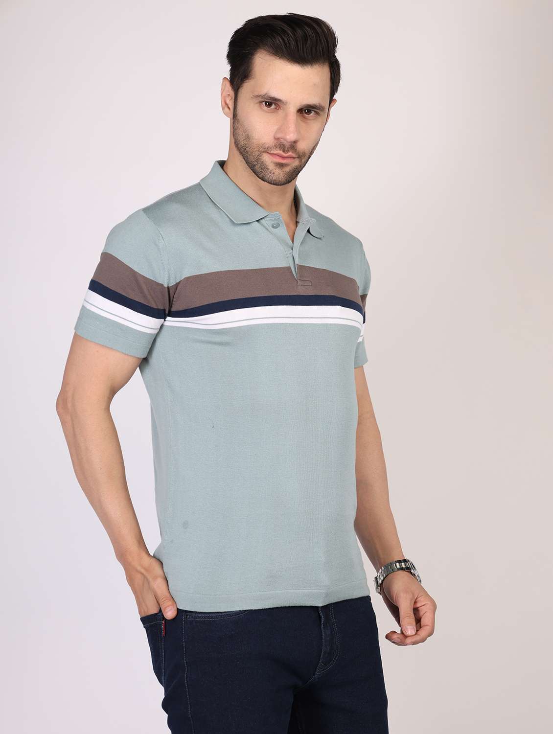 men striped short sleeves regular fit polo t-shirt - 21910639 -  Standard Image - 2