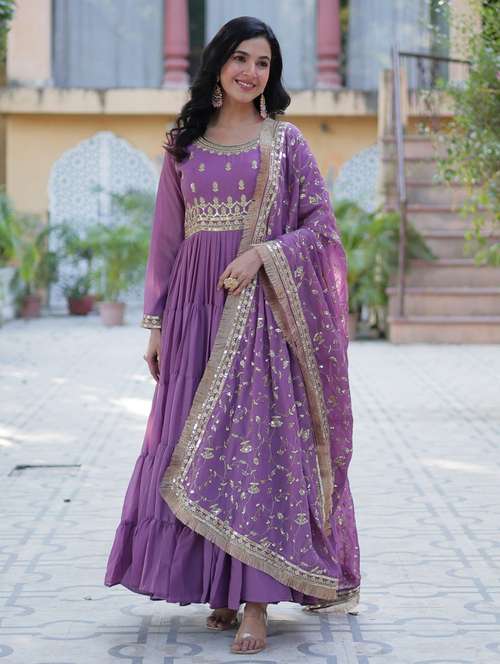 women embroidered long sleeve anarkali kurta dupatta set - 21911134 -  Standard Image - 0