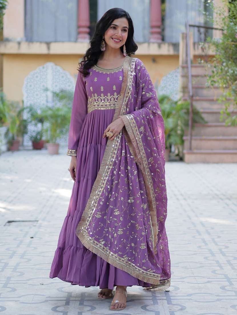 women embroidered long sleeve anarkali kurta dupatta set - 21911134 -  Zoom Image - 0