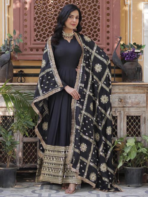 women embroidered long sleeve anarkali kurta dupatta set - 21911144 - Standard Image - 0