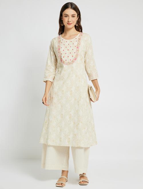 women three quarter sleeve a-line kurta - 21911155 -  Standard Image - 0
