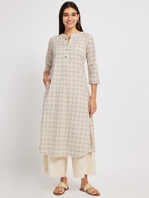 women printed three quarter sleeve a-line kurta - 21911159 -  Standard Image - 0