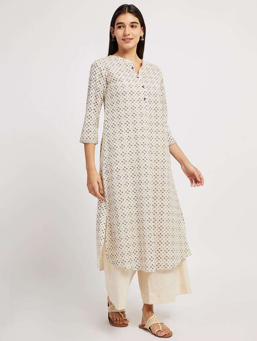 women printed three quarter sleeve a-line kurta - 21911159 -  Standard Image - 2