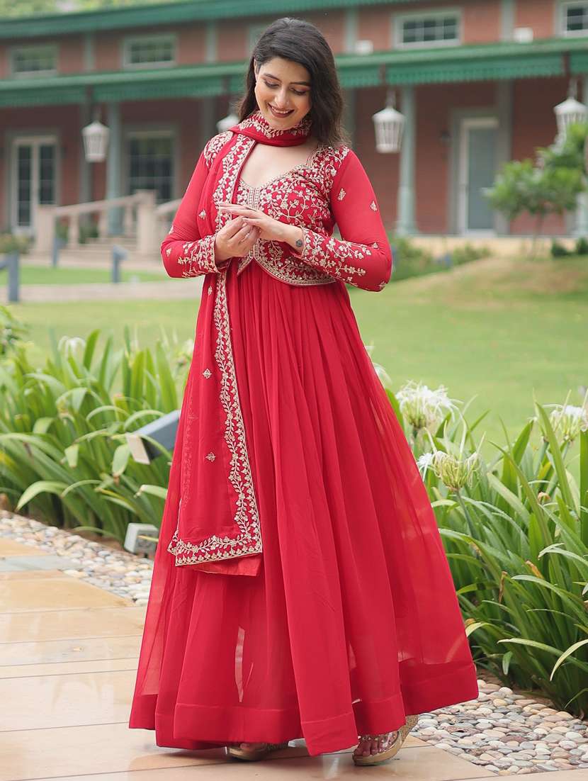 women embroidered long sleeve anarkali kurta dupatta set - 21911169 -  Zoom Image - 0