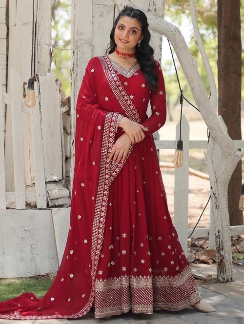 women embroidered long sleeve anarkali kurta dupatta set - 21911172 -  Standard Image - 0