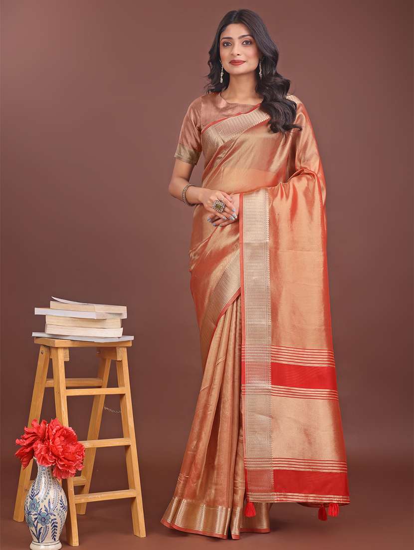 women solid with bordered saree with blouse - 21911511 - Zoom Image - 0