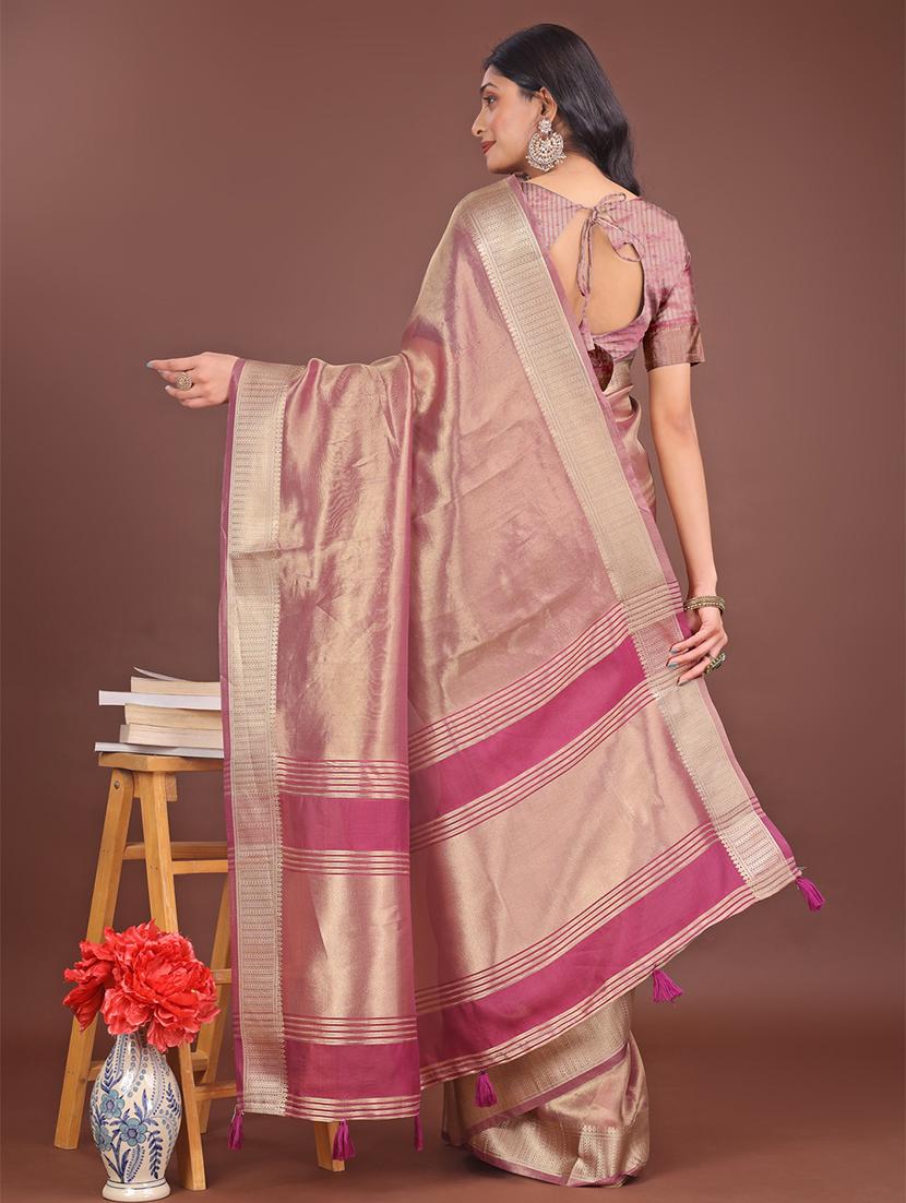 women solid with bordered saree with blouse - 21911513 - Standard Image - 2