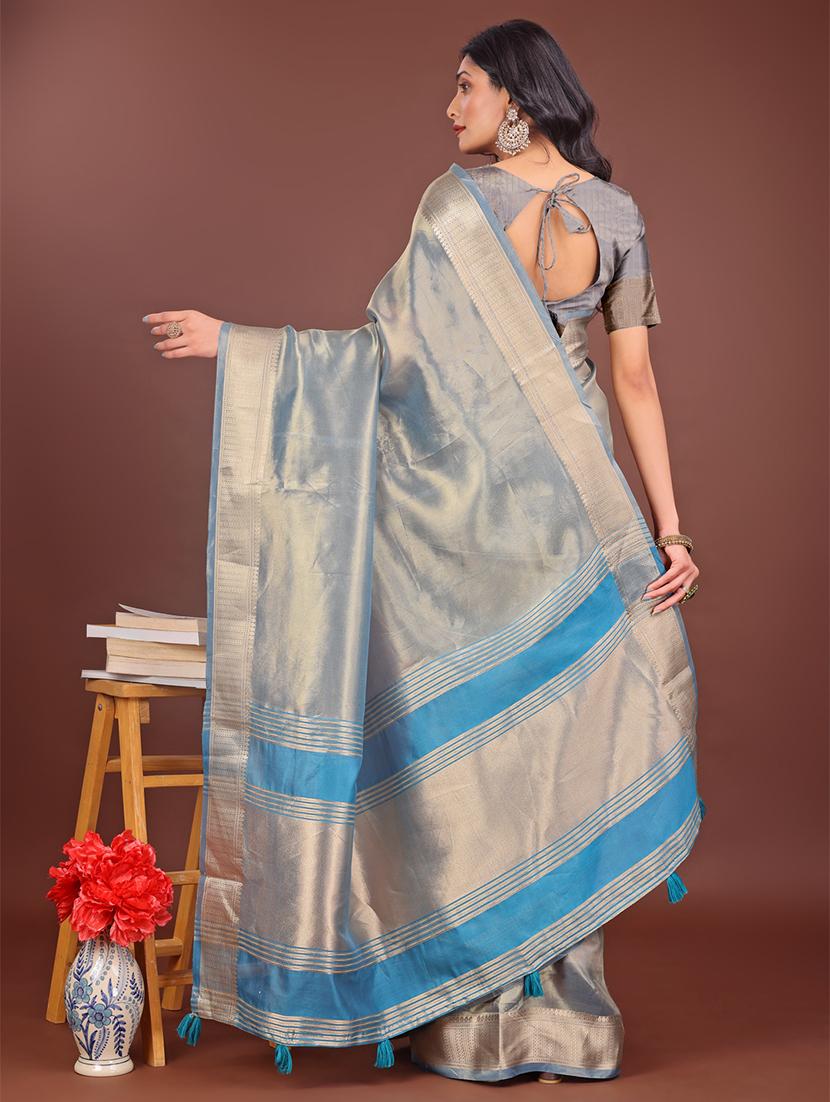 women solid with bordered saree with blouse - 21911514 - Standard Image - 2
