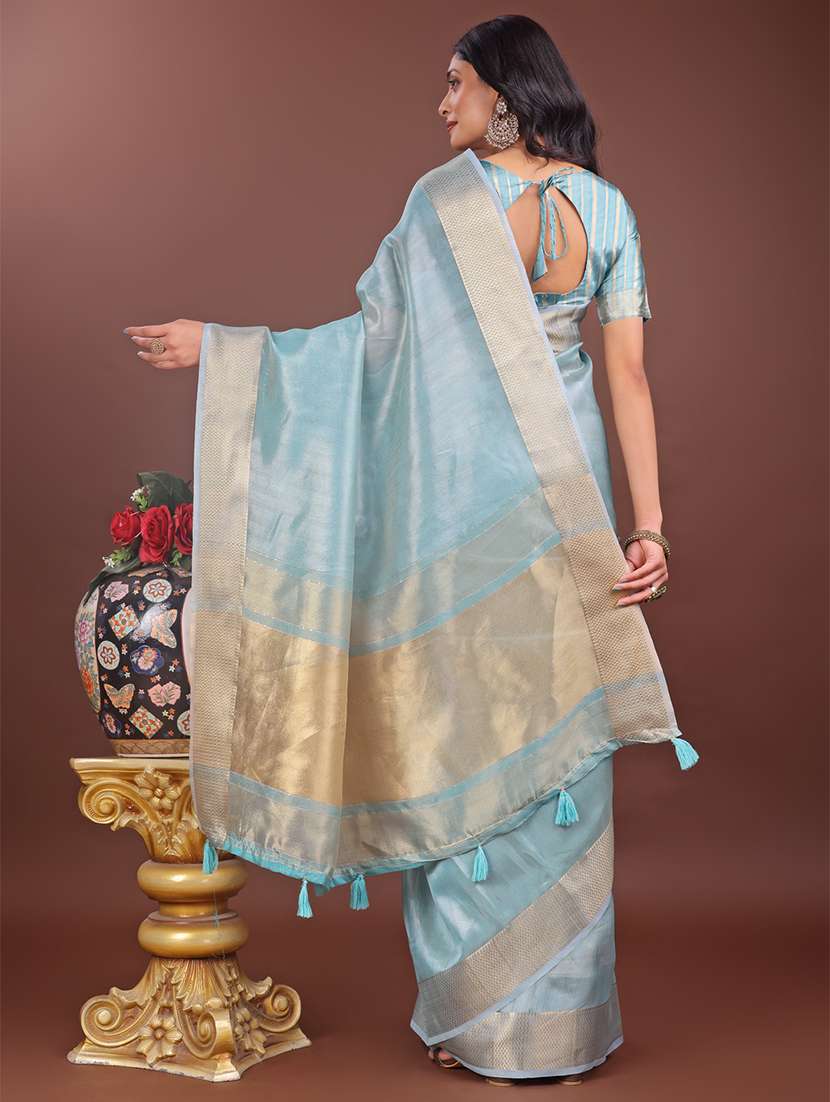 women solid with bordered saree with blouse - 21911520 -  Standard Image - 2