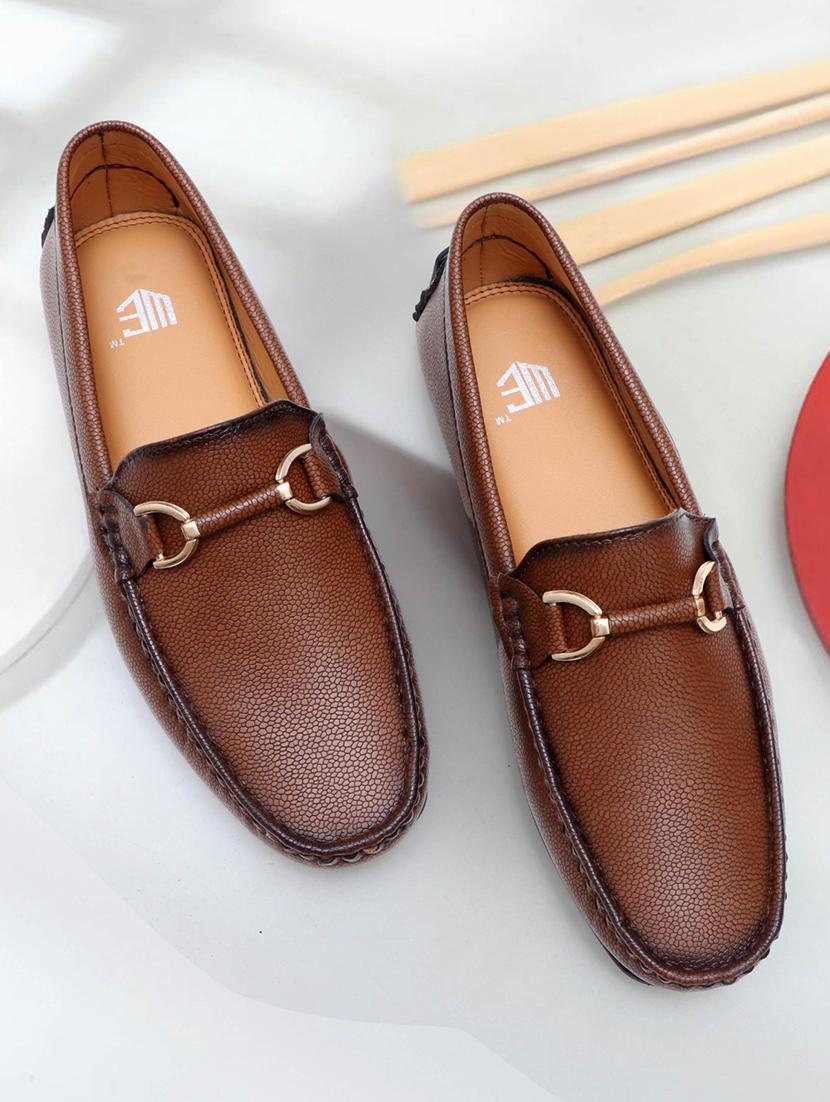 men brown solid slip on horsebit loafer - 21911731 -  Zoom Image - 0
