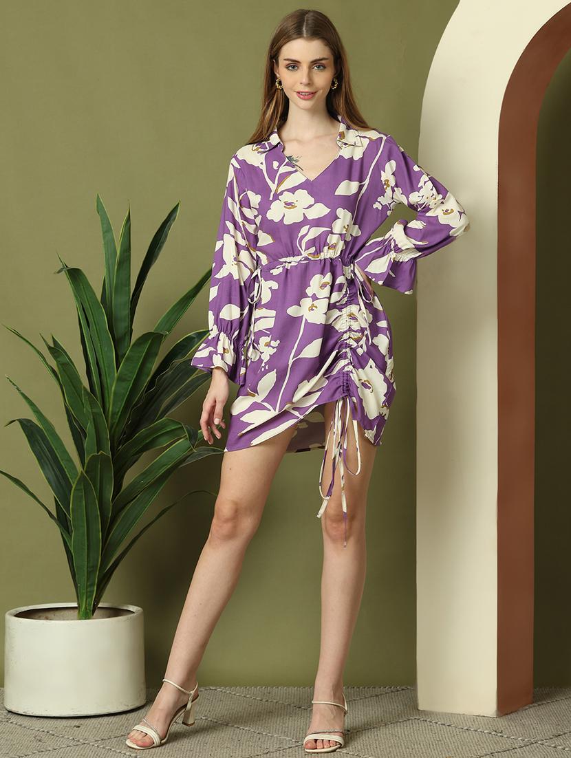 women floral printed collared ruched dress - 21911752 - Zoom Image - 0