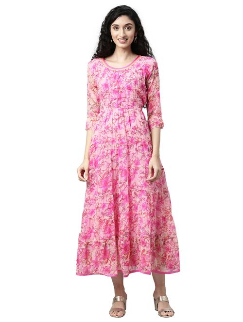 women floral printed round neck tiered dress - 21911785 - Standard Image - 0