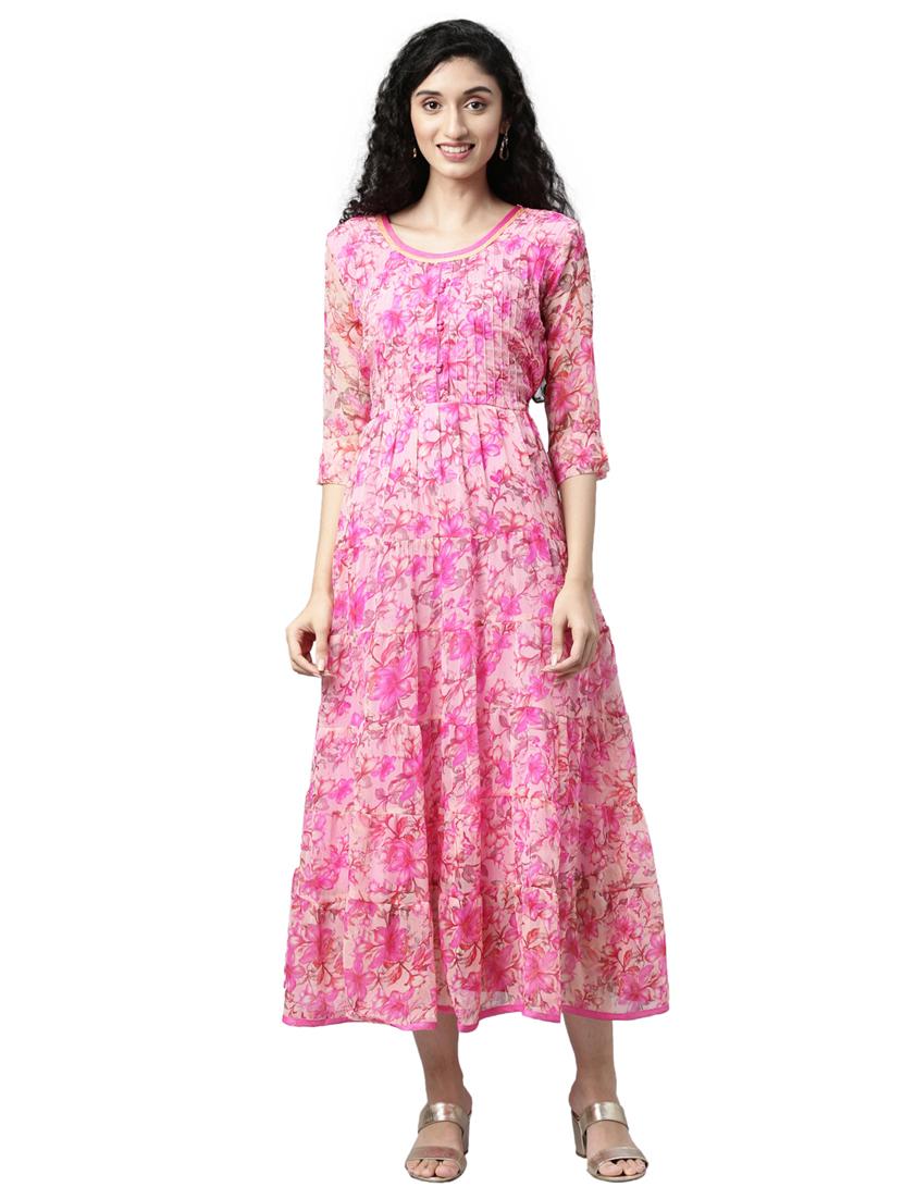women floral printed round neck tiered dress - 21911785 - Zoom Image - 0
