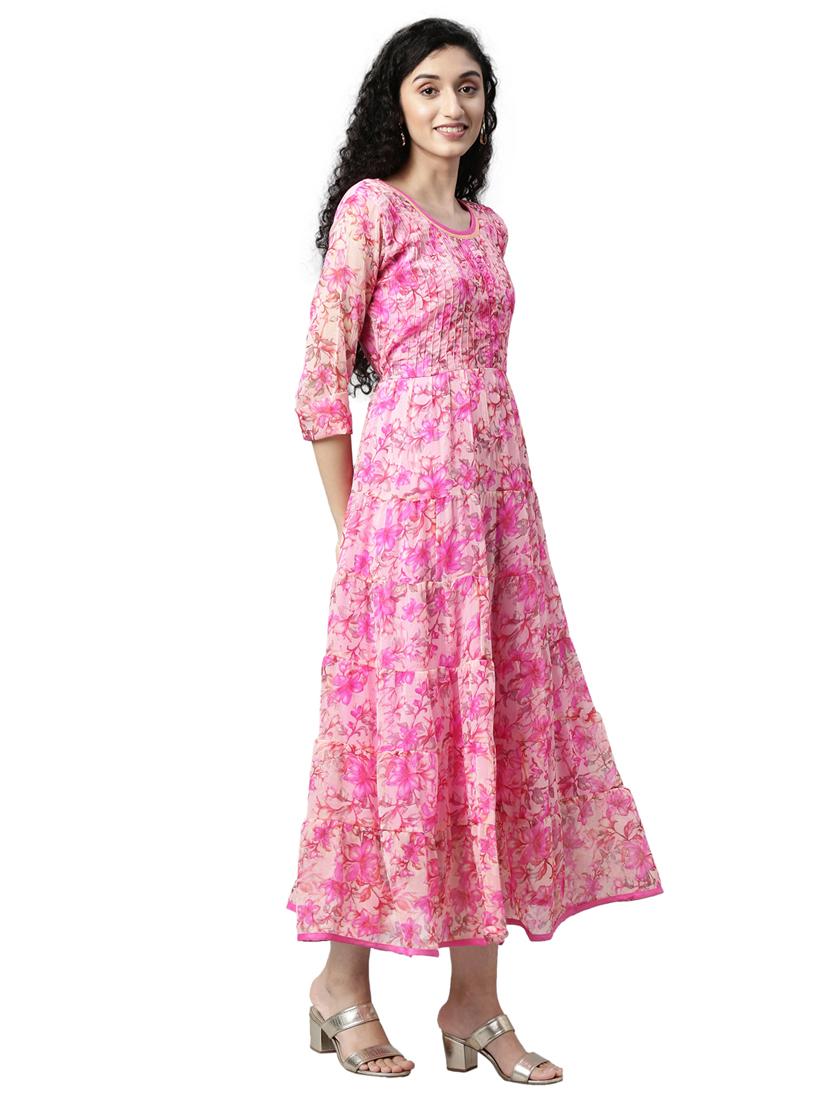 women floral printed round neck tiered dress - 21911785 - Standard Image - 2
