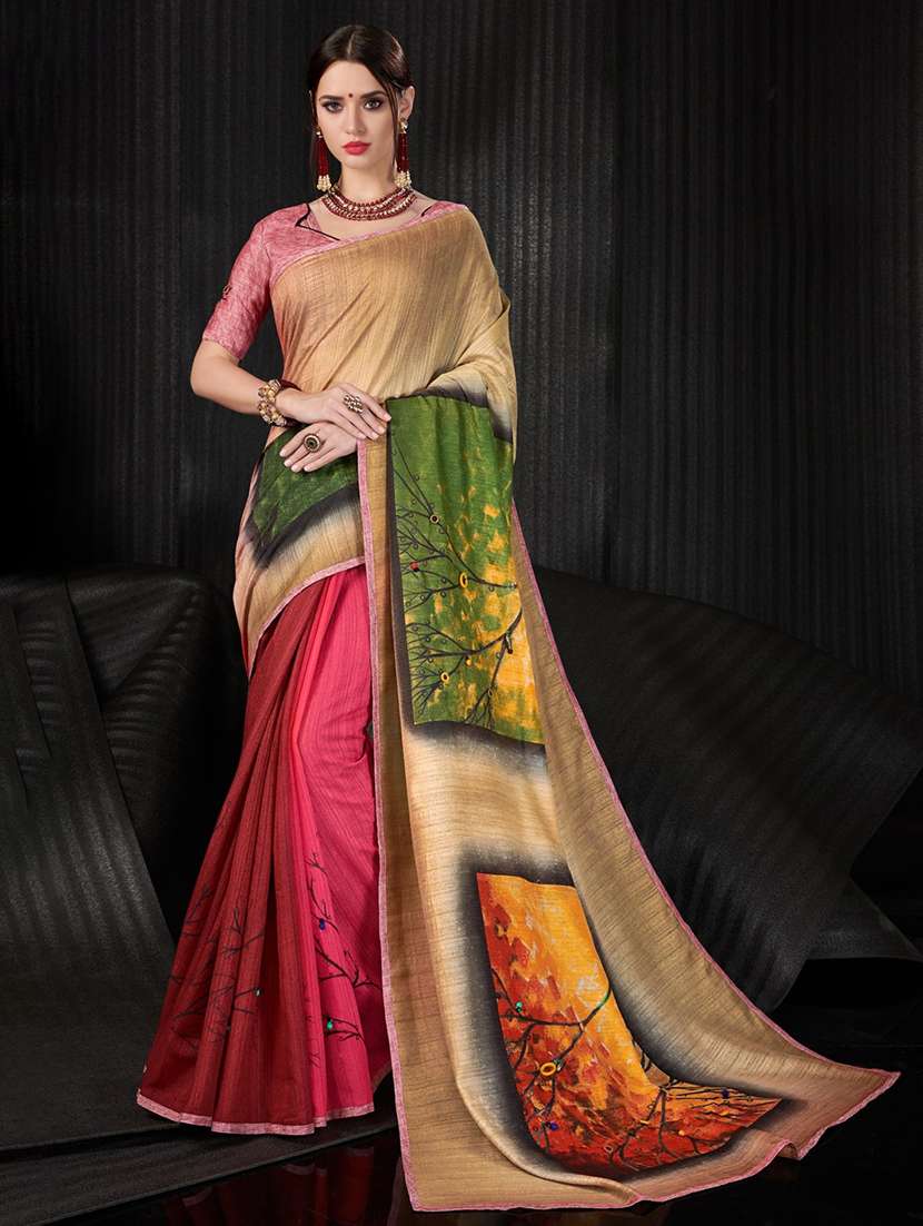 women printed casual wear saree with blouse