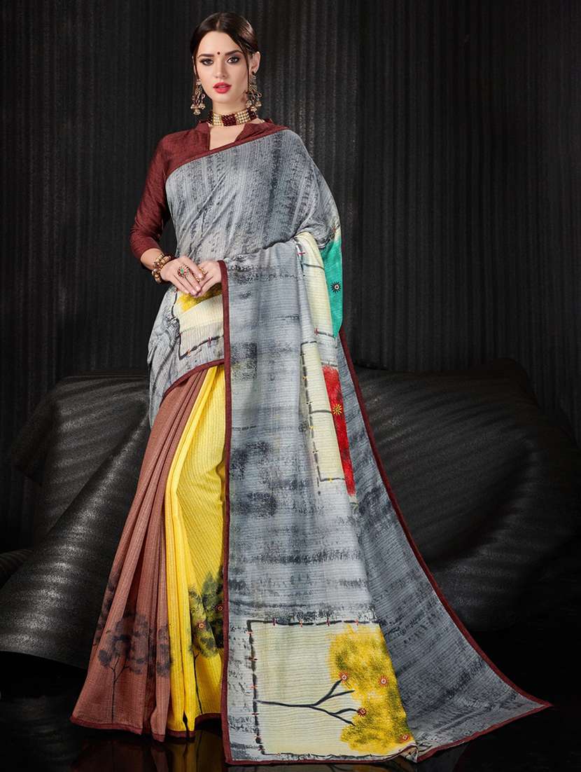 women printed casual wear saree with blouse