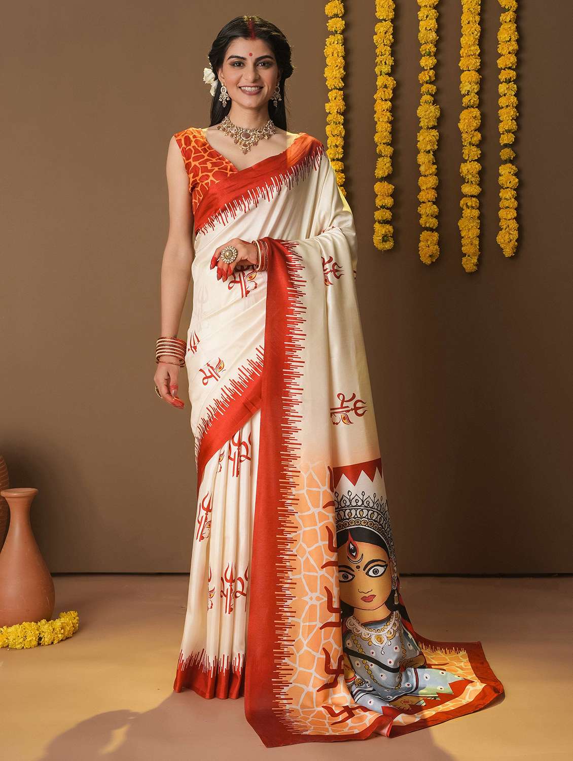 women printed casual wear saree with blouse