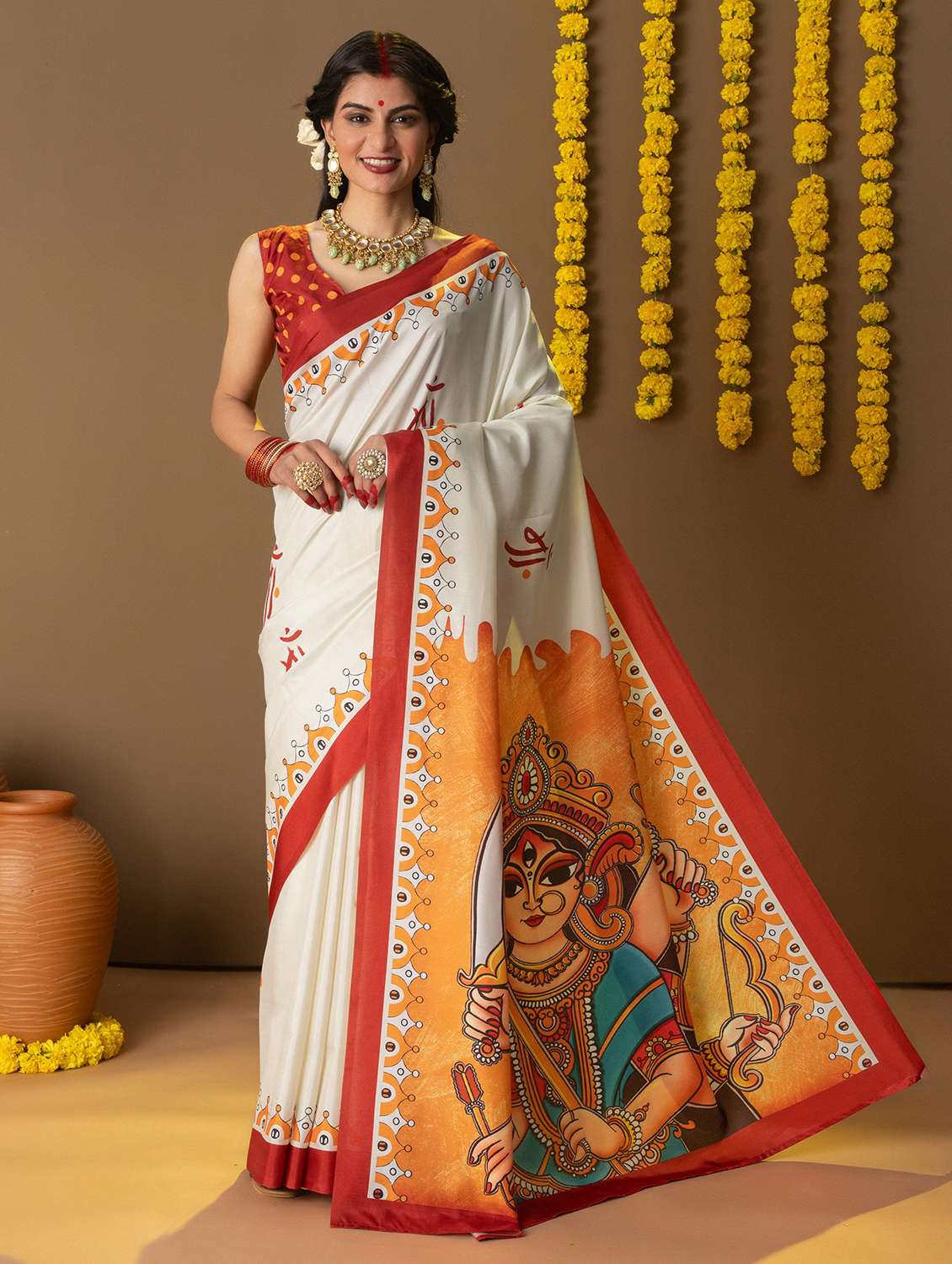 women printed casual wear saree with blouse