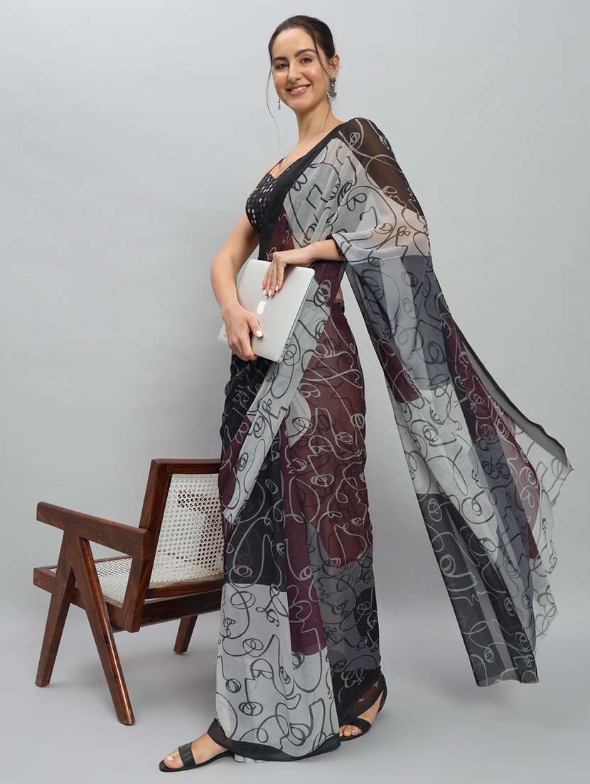 women printed casual wear saree with blouse