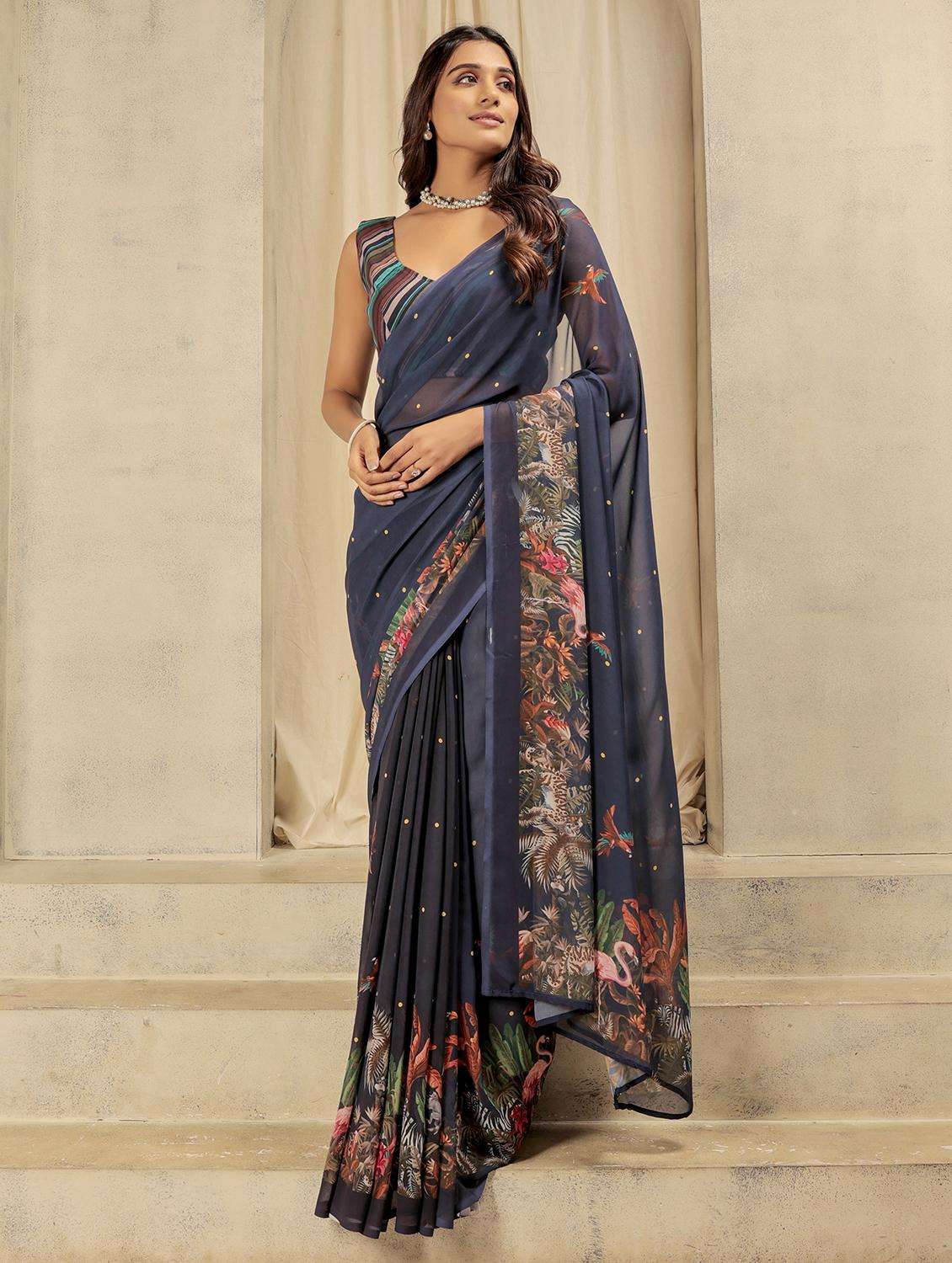 women printed casual wear saree with blouse - 21911830 -  Standard Image - 2