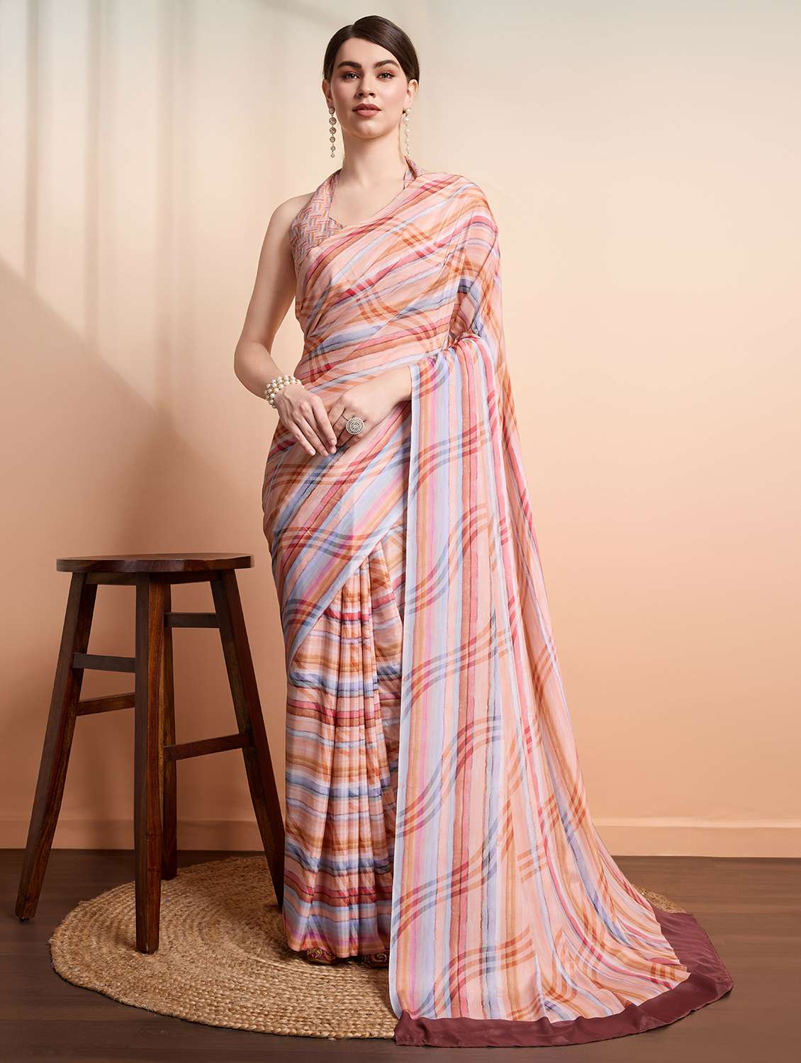 women printed casual wear saree with blouse