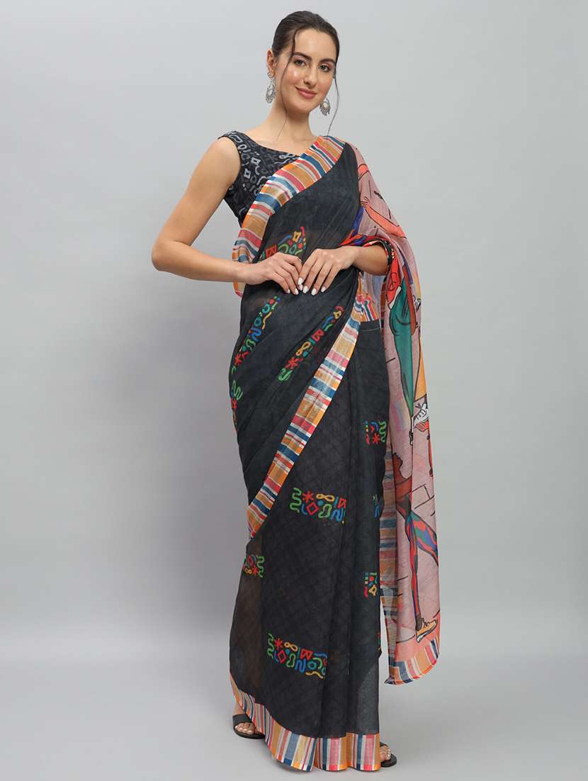 women printed casual wear saree with blouse
