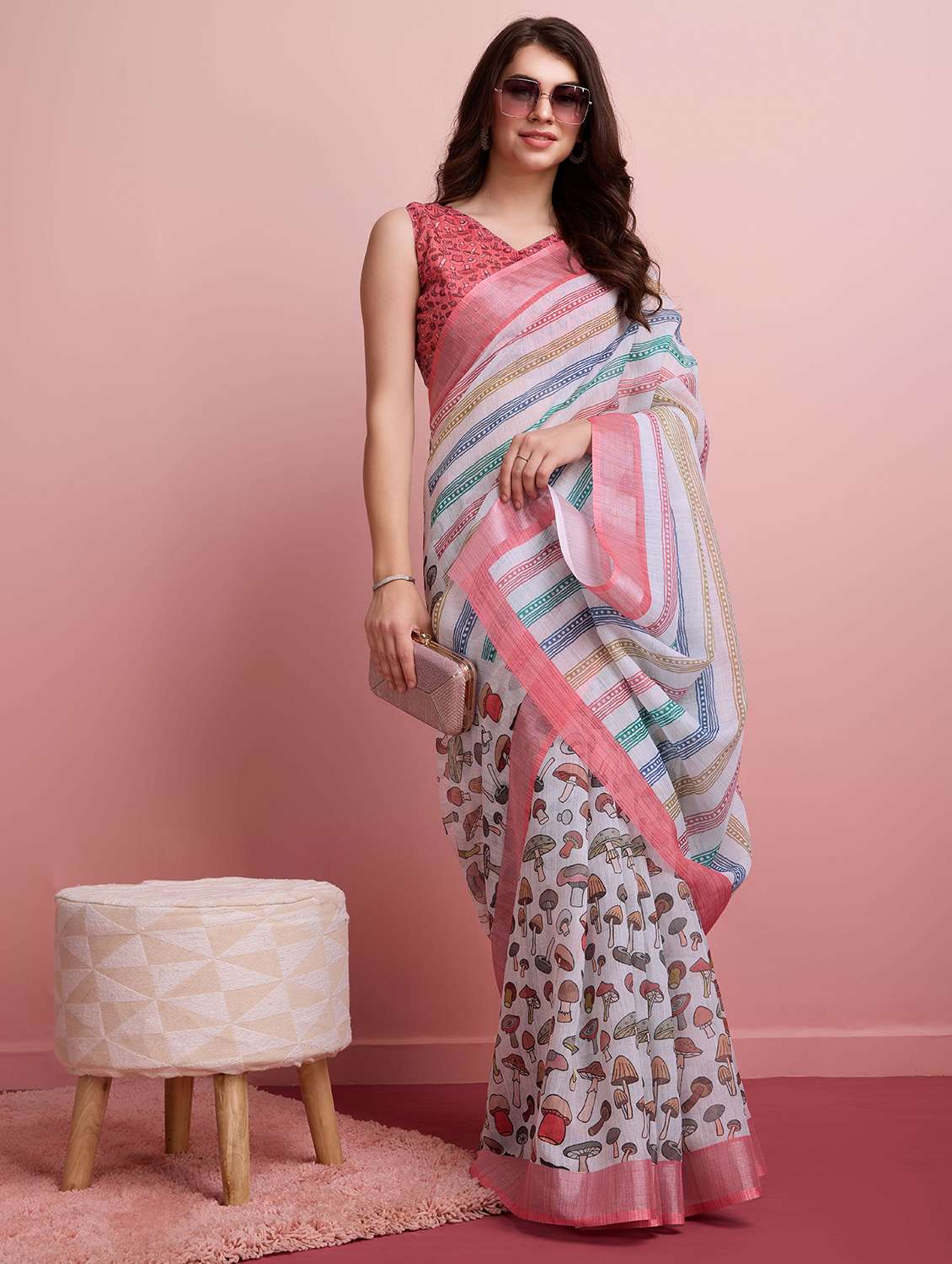 women printed casual wear saree with blouse