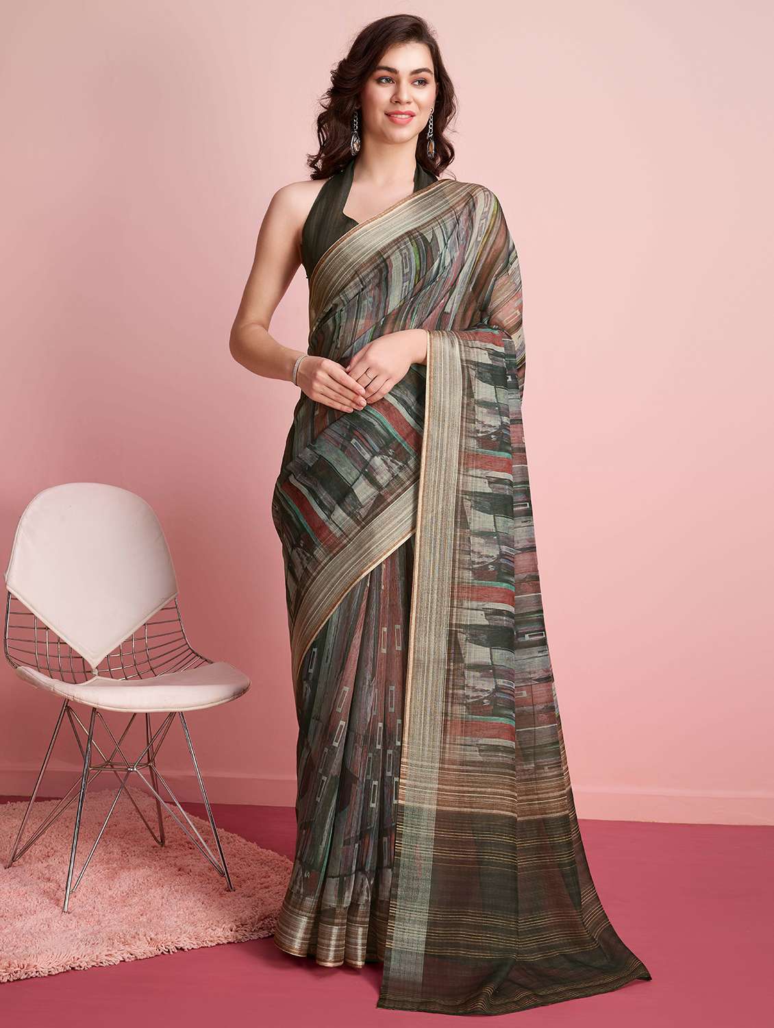 women printed casual wear saree with blouse