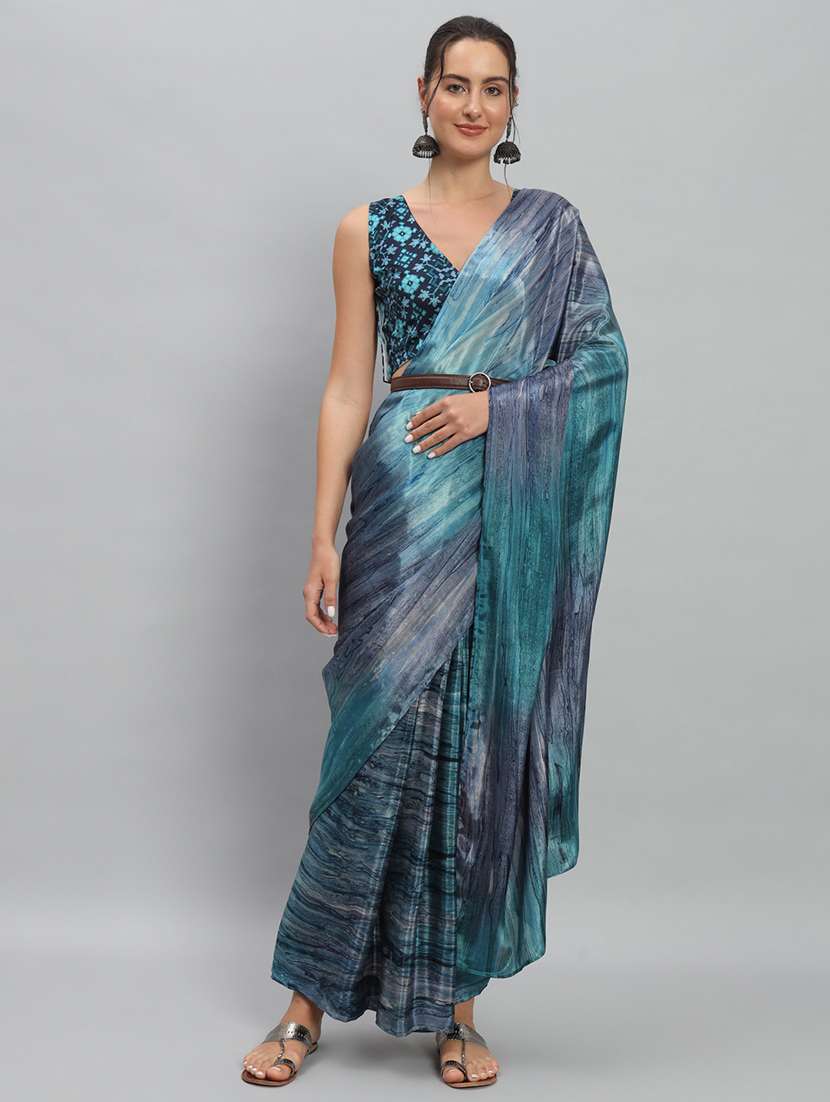 women printed ready to wear saree with blouse