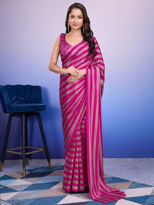 women striped ready to wear saree with blouse - 21911883 - Standard Image - 0