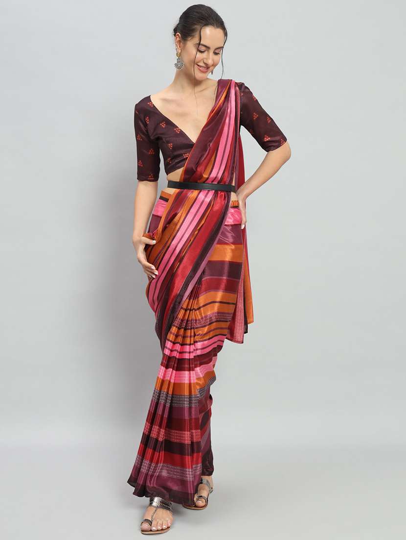 women striped ready to wear saree with blouse