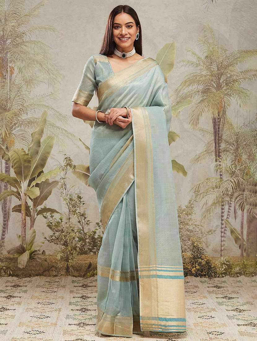 women solid with bordered ready to wear saree with blouse