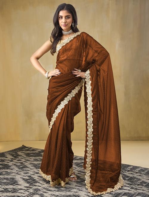 women brown ready to wear saree with blouse - 21911921 - Standard Image - 0