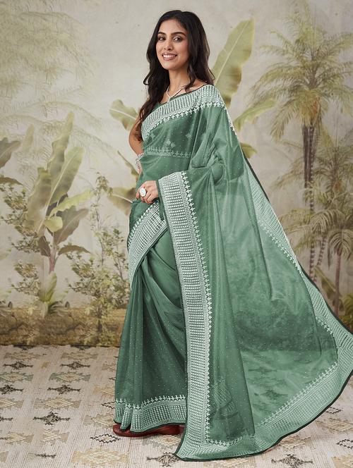 women embroiderd ready to wear saree with blouse - 21911924 -  Standard Image - 0