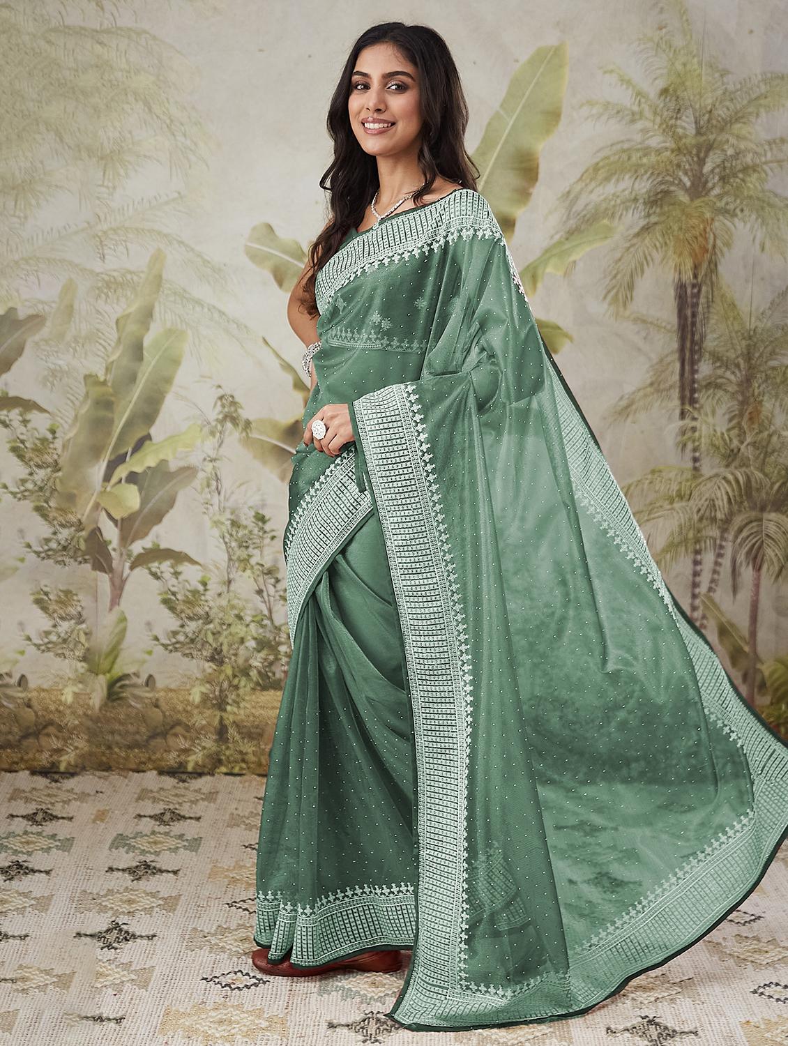 women embroiderd ready to wear saree with blouse - 21911924 -  Zoom Image - 0