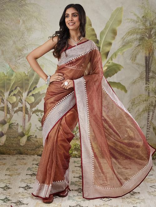 women brown ready to wear saree with blouse - 21911925 - Standard Image - 0