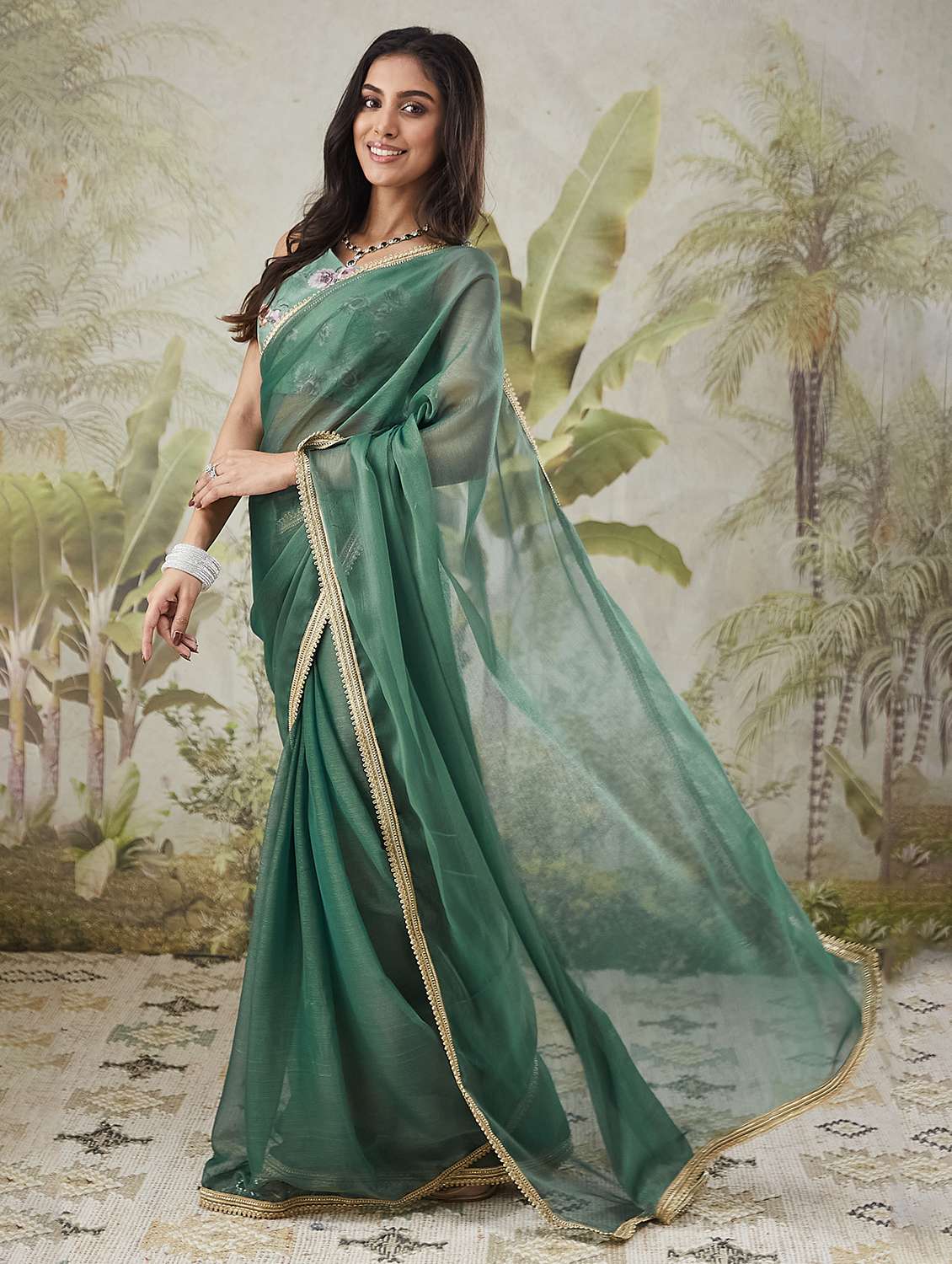 women gota detailed ready to wear saree with blouse - 21911942 -  Standard Image - 2