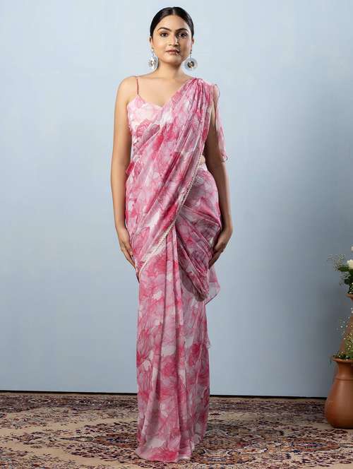 women printed ready to wear saree with blouse - 21911955 - Standard Image - 0