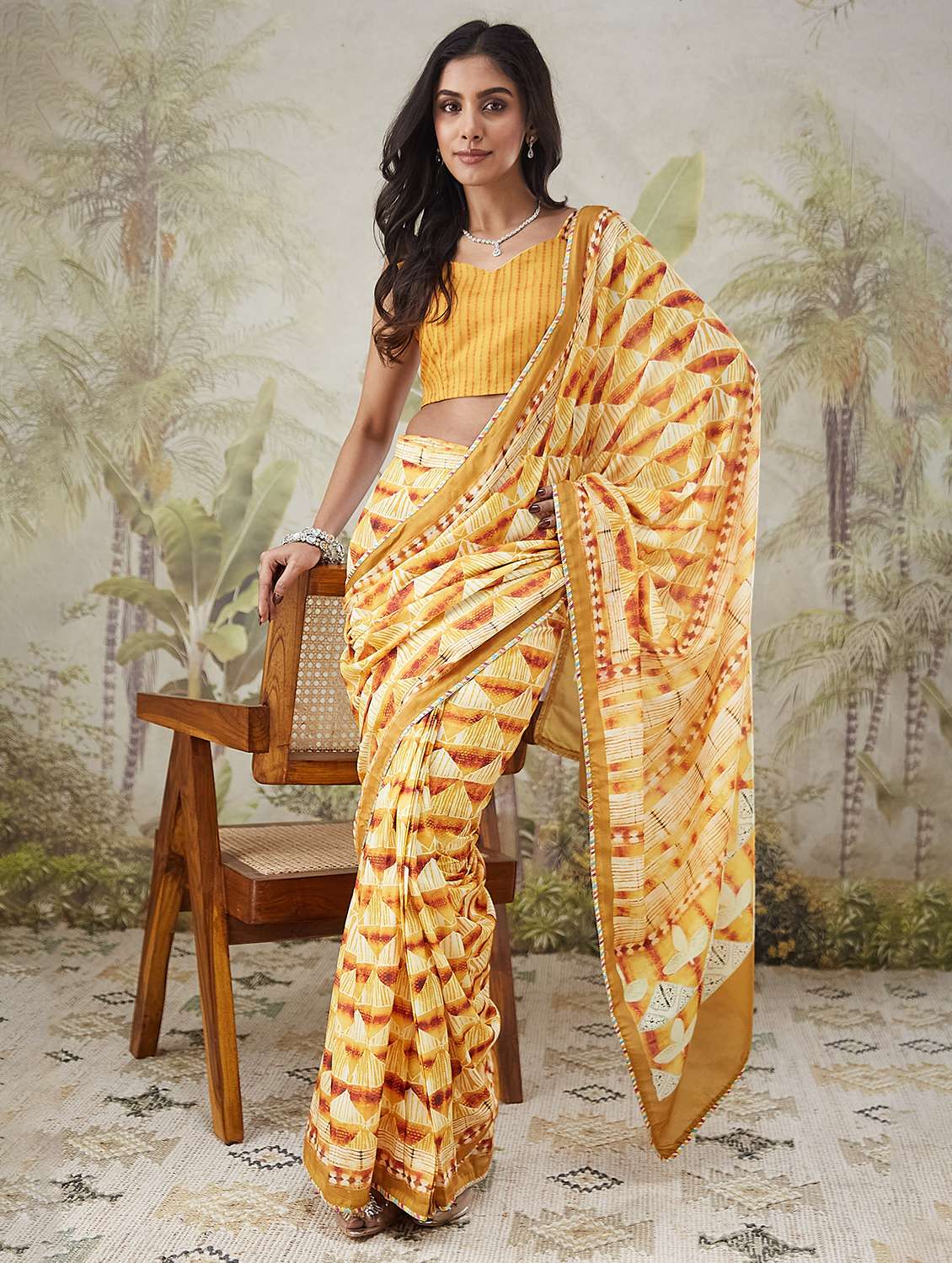 women printed ready to wear saree with blouse