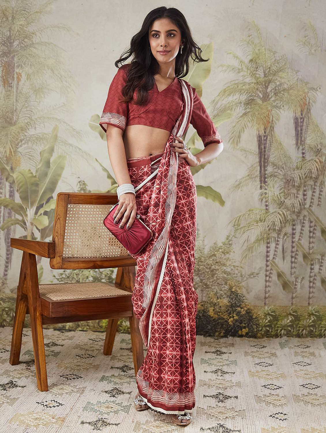 women printed ready to wear saree with blouse