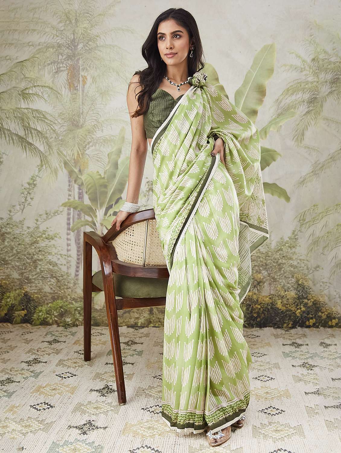 women printed ready to wear saree with blouse