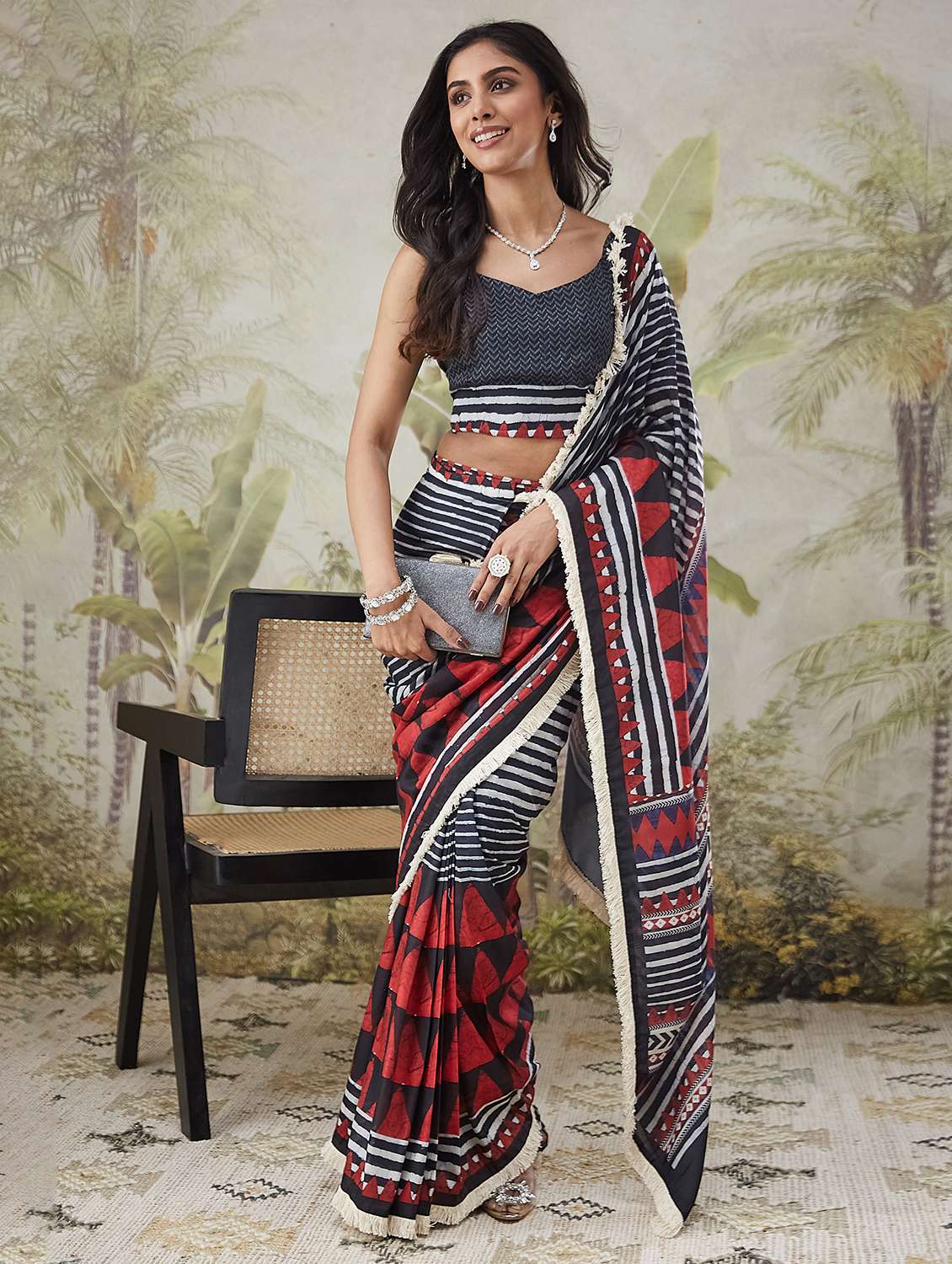 women printed ready to wear saree with blouse