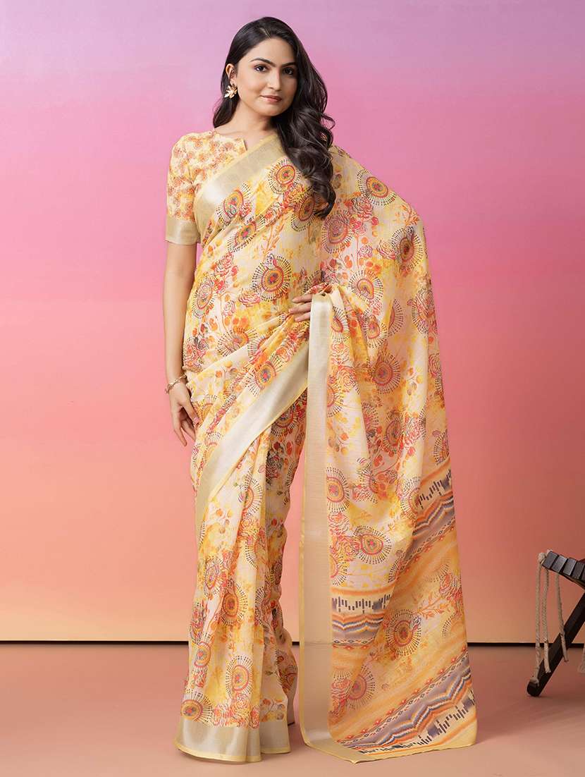women printed ready to wear saree with blouse