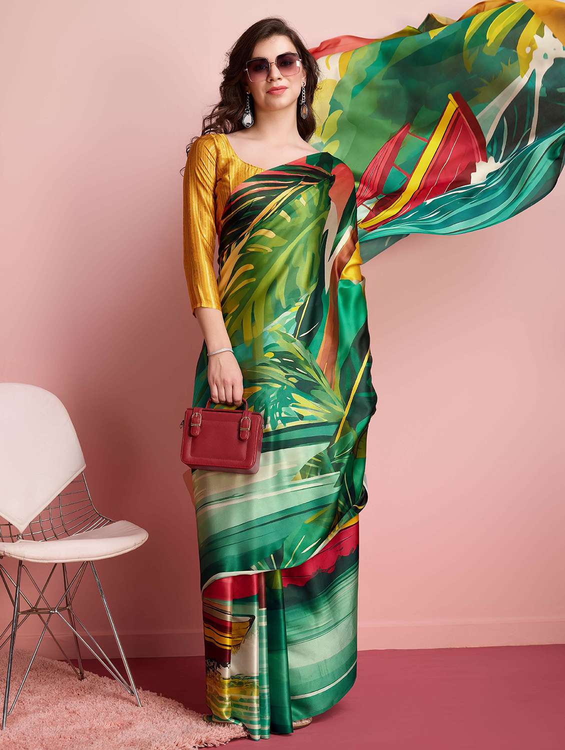 women printed casual wear saree with blouse